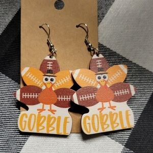 Football, turkey, gobble orange, brown, white fashion earrings New